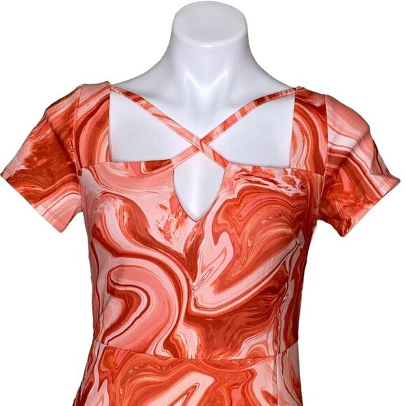 RACHEL Rachel Roy NWT $149 Swirl Cut Out Midi Dress, Orange White Women’s Size S - Picture 4 of 12